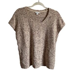Pure Jill Cream Colored Short Sleeve Knit Sweater Shirt - Size Small